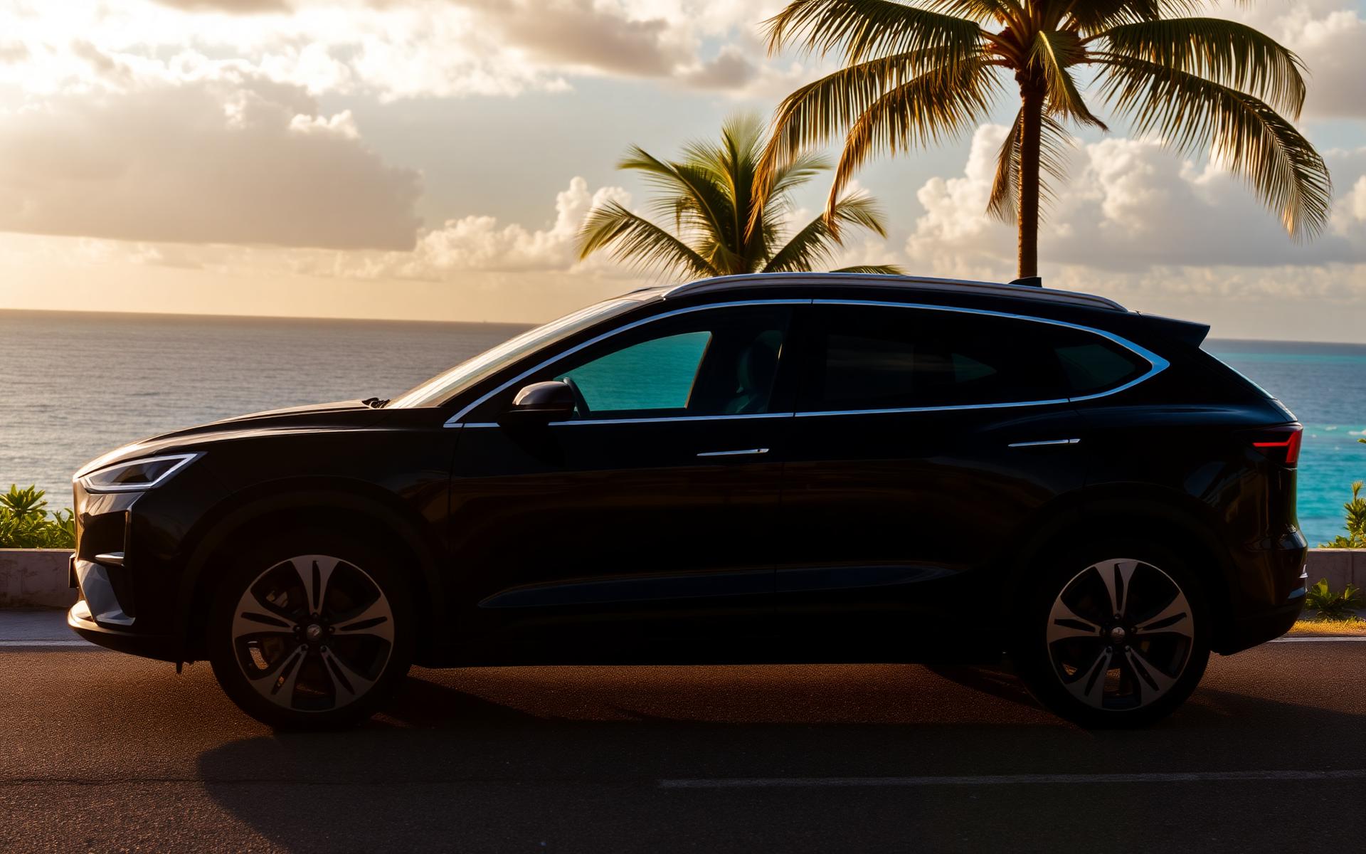 Electric SUV on Barbados coast